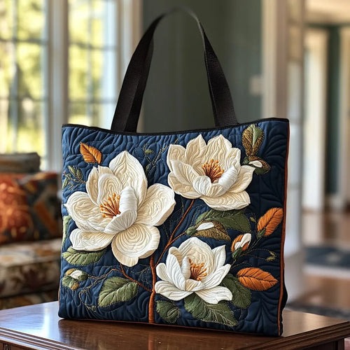 Delicate Magnolia Quilted Artisan Tote