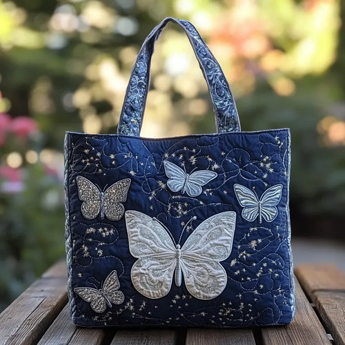 Silver Butterfly Quilted Artisan Tote