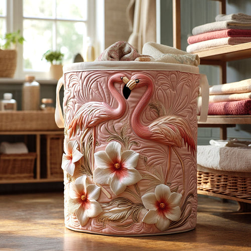 Floral Flamingo Quilted Laundry Basket