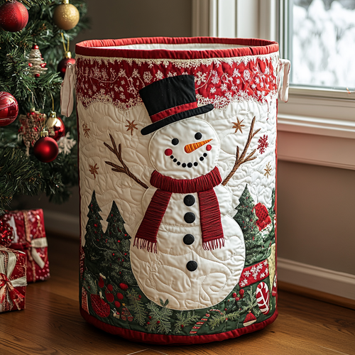 Happy Snowman Quilted Laundry Basket
