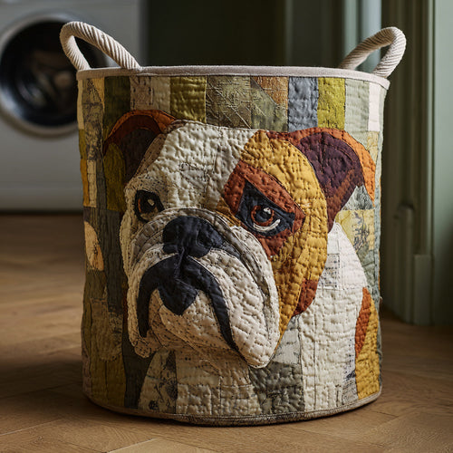 Rustic Bulldog Quilted Laundry Basket