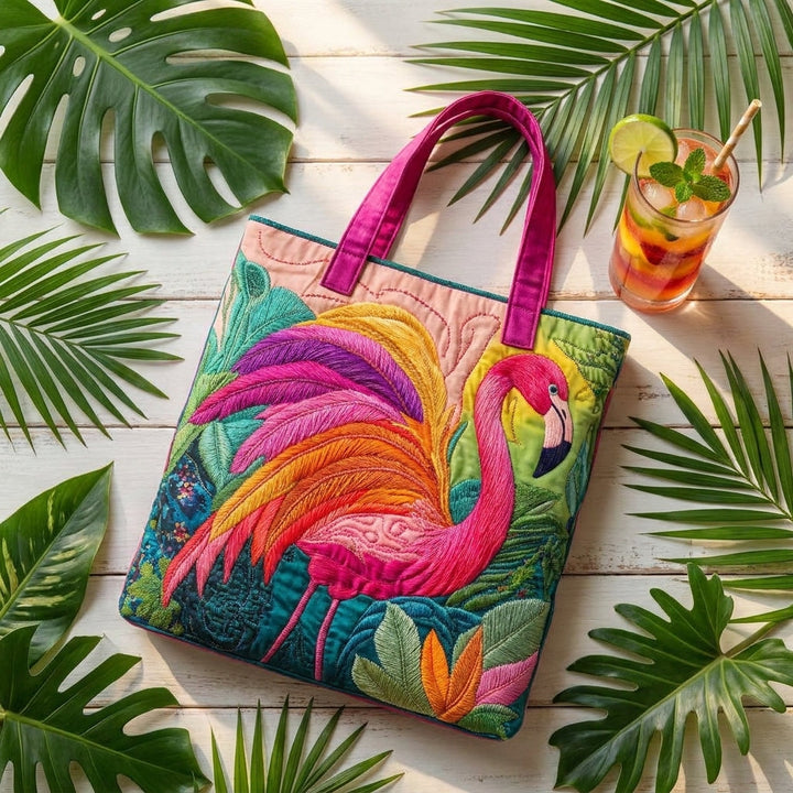 Rainbow Flamingo Quilted Artisan Tote