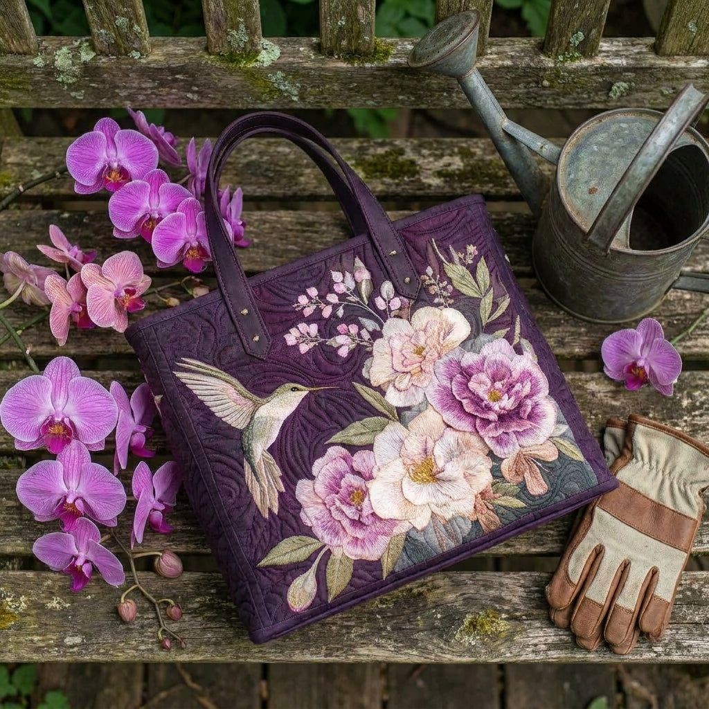Hummingbirds and Orchids Quilted Artisan Tote