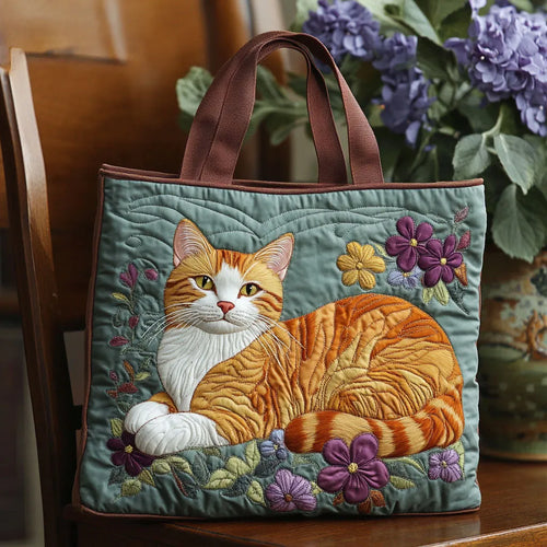 Orange Cat Quilted Artisan Tote
