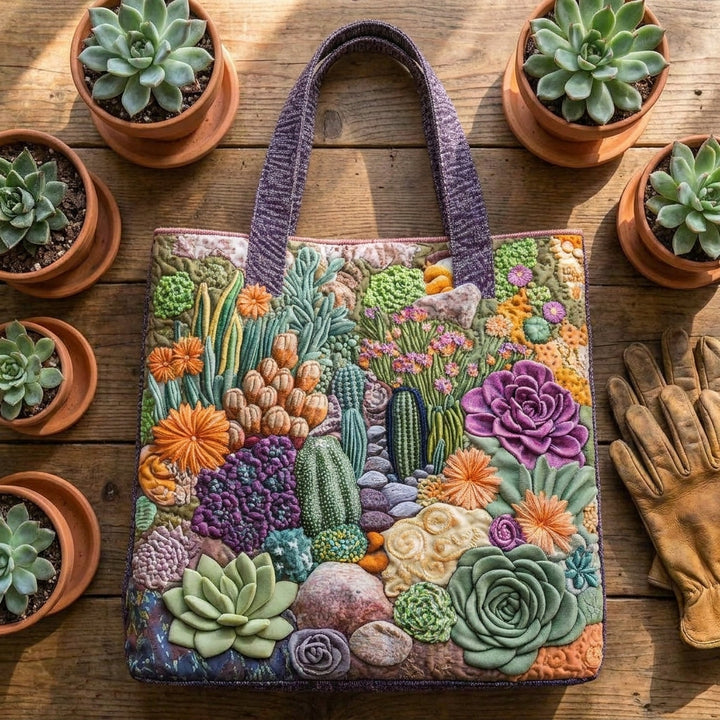 Succulent Garden Quilted Artisan Tote