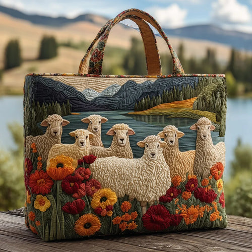 Sheep by the Lake Quilted Artisan Tote