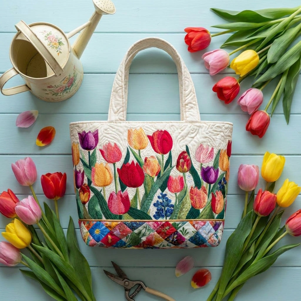 Tulip Garden Quilted Artisan Tote