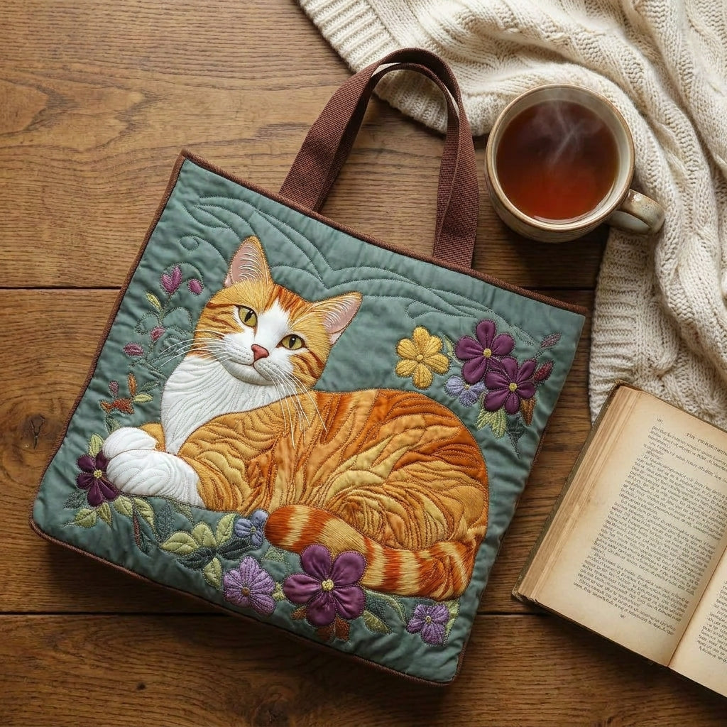 Orange Cat Quilted Artisan Tote