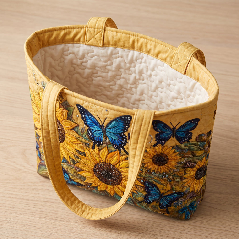 Sunflowers and Blue Butterflies Quilted Artisan Tote