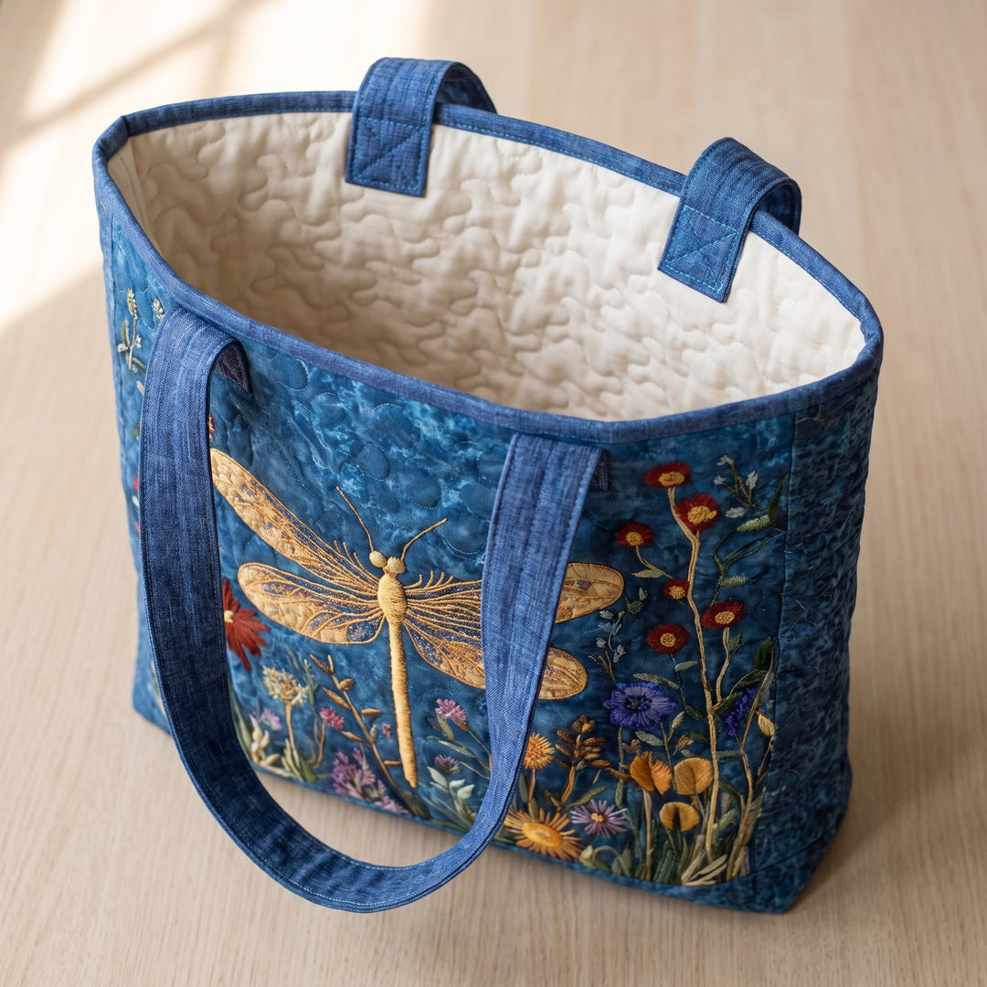 Golden Dragonfly Quilted Artisan Tote