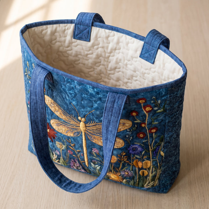 Golden Dragonfly Quilted Artisan Tote
