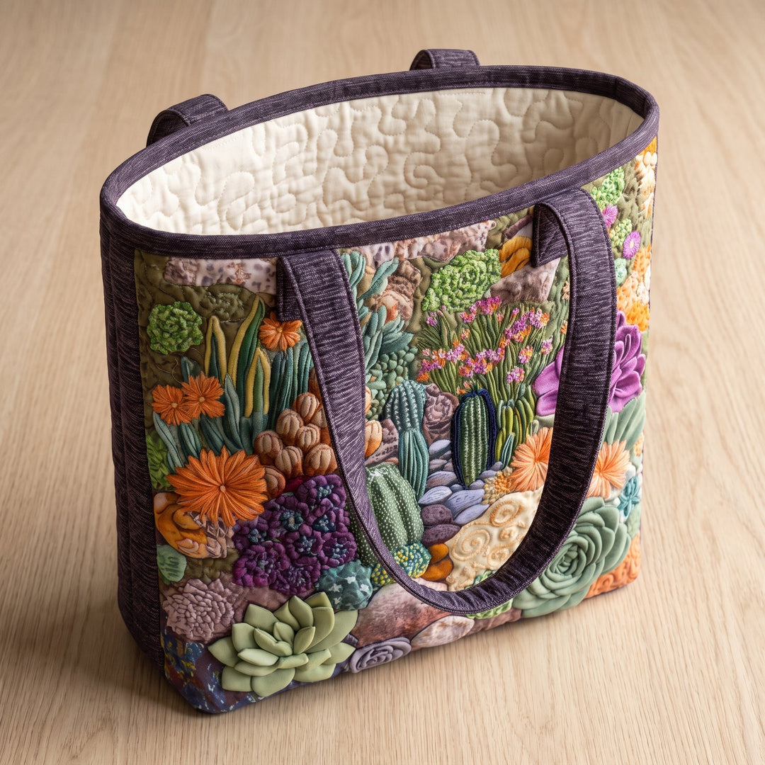 Succulent Garden Quilted Artisan Tote