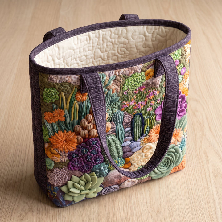 Succulent Garden Quilted Artisan Tote