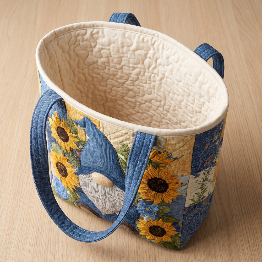 Sunflower Gnome Quilted Tote Bag
