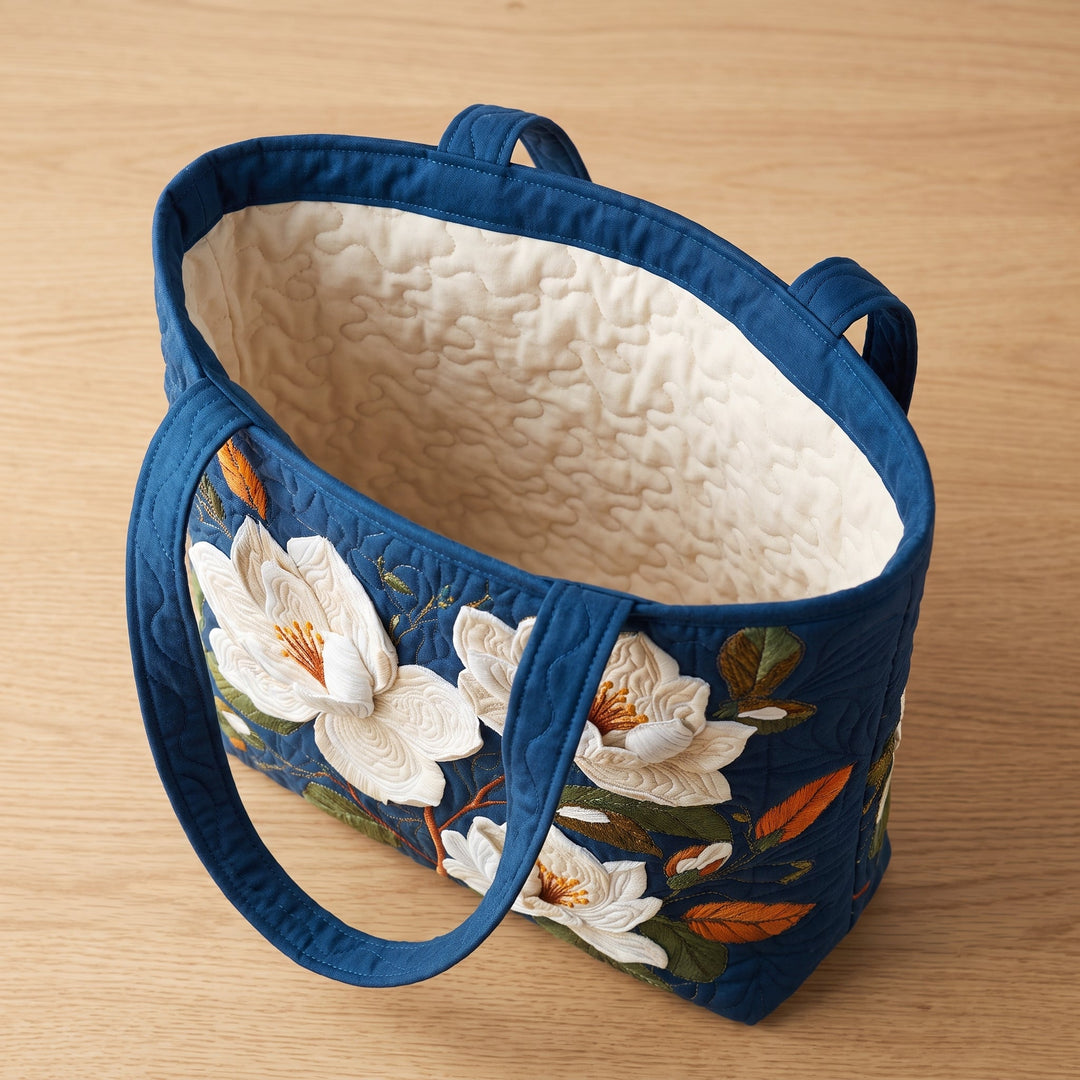 Delicate Magnolia Quilted Artisan Tote