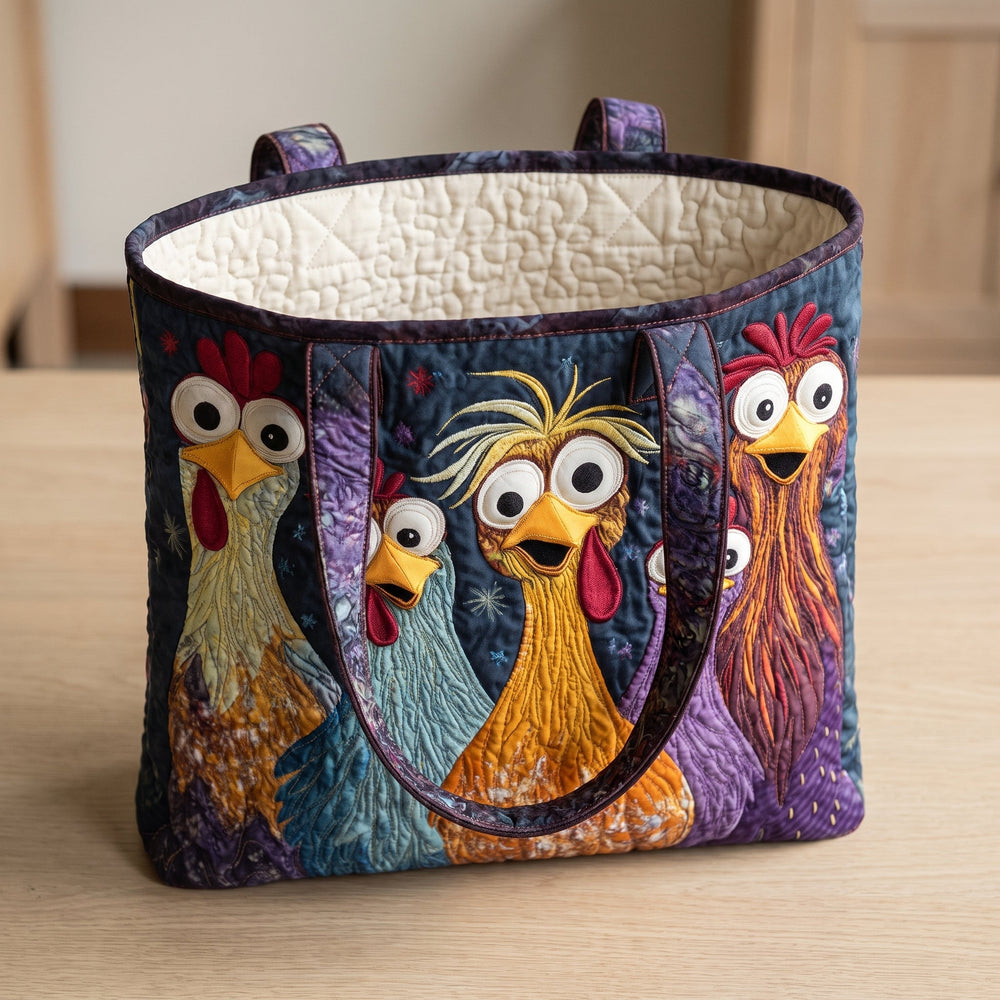 Five Colorful Chickens Quilted Artisan Tote