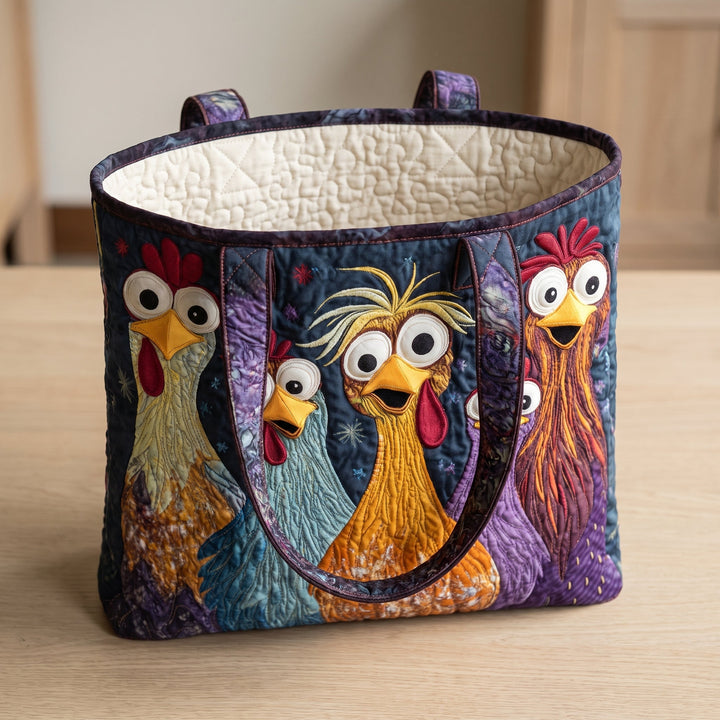 Five Colorful Chickens Quilted Artisan Tote