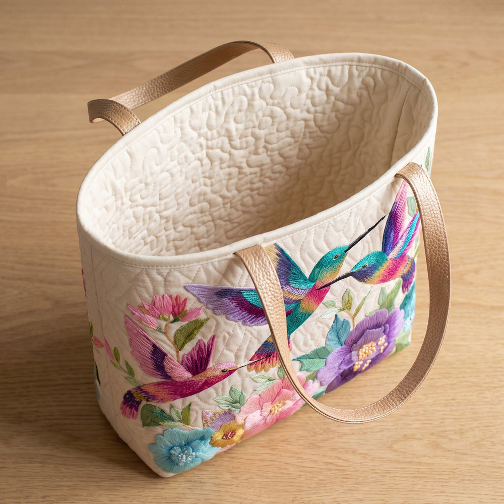 Hummingbird Flower Garden Quilted Tote Bag