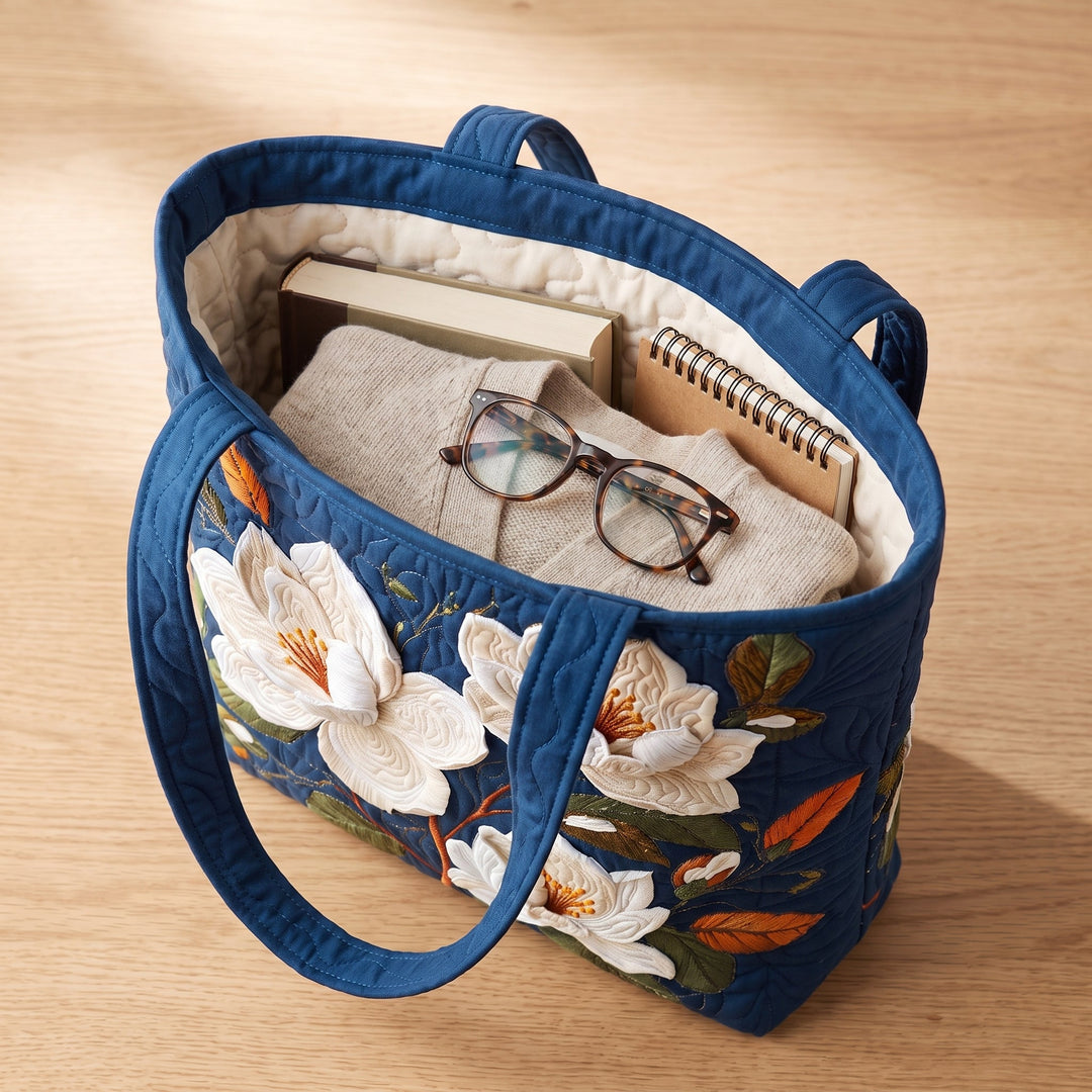 Delicate Magnolia Quilted Artisan Tote