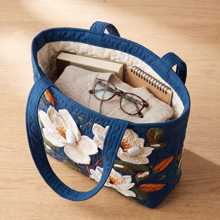 Delicate Magnolia Quilted Artisan Tote