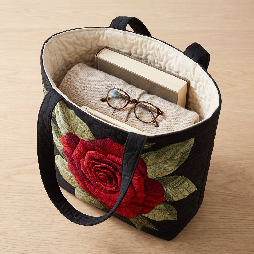 Elegant Rose Quilted Tote Bag