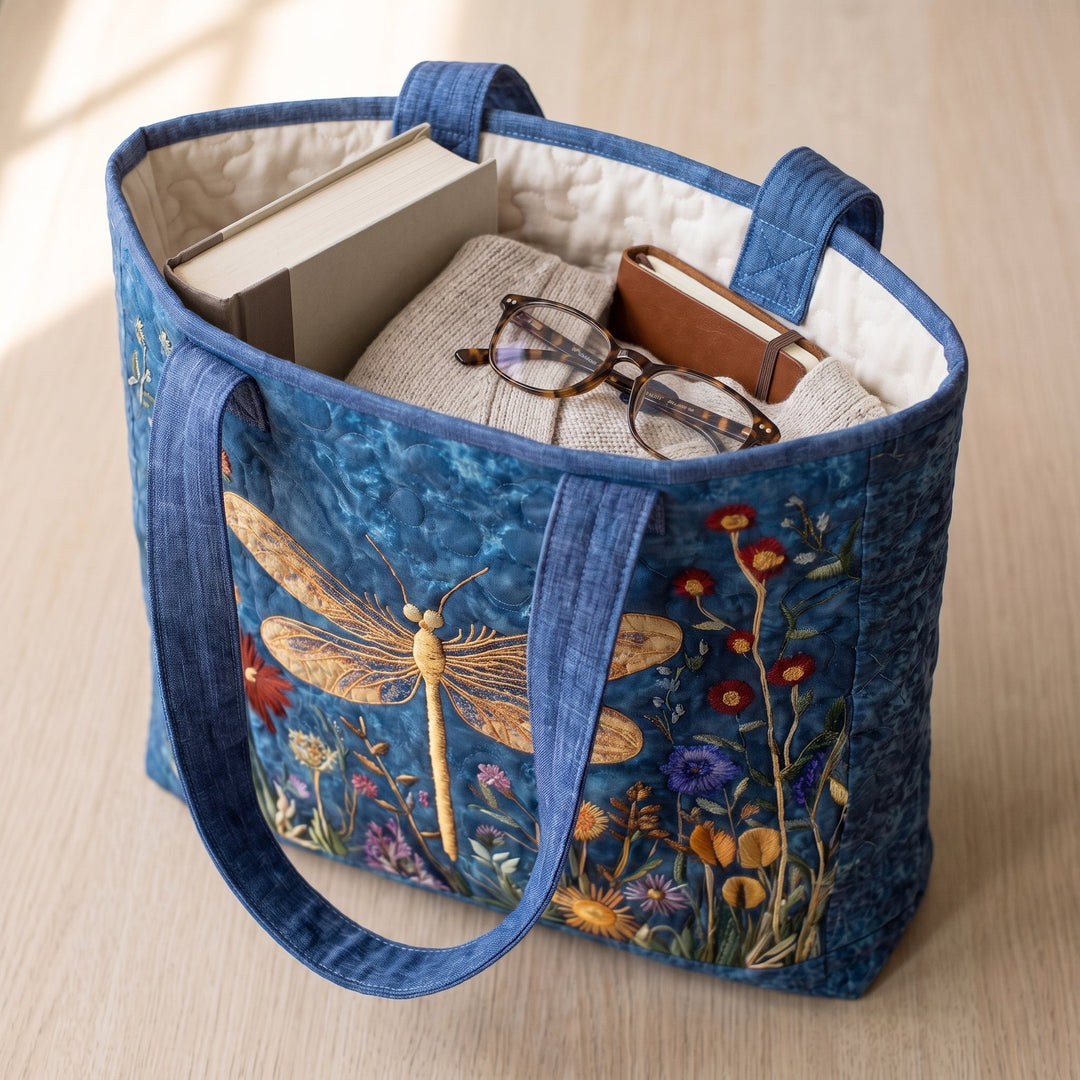 Golden Dragonfly Quilted Artisan Tote