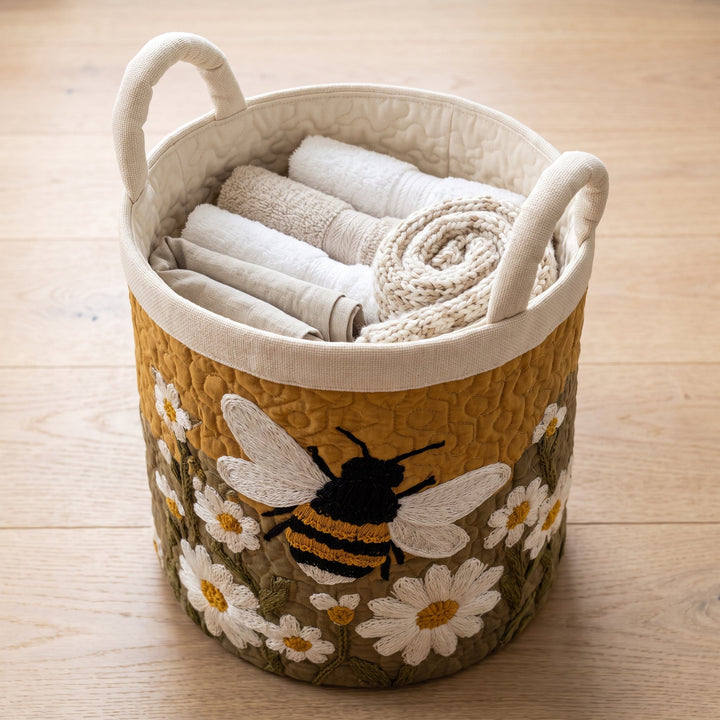 Daisy &amp; Bee Quilted Laundry Basket
