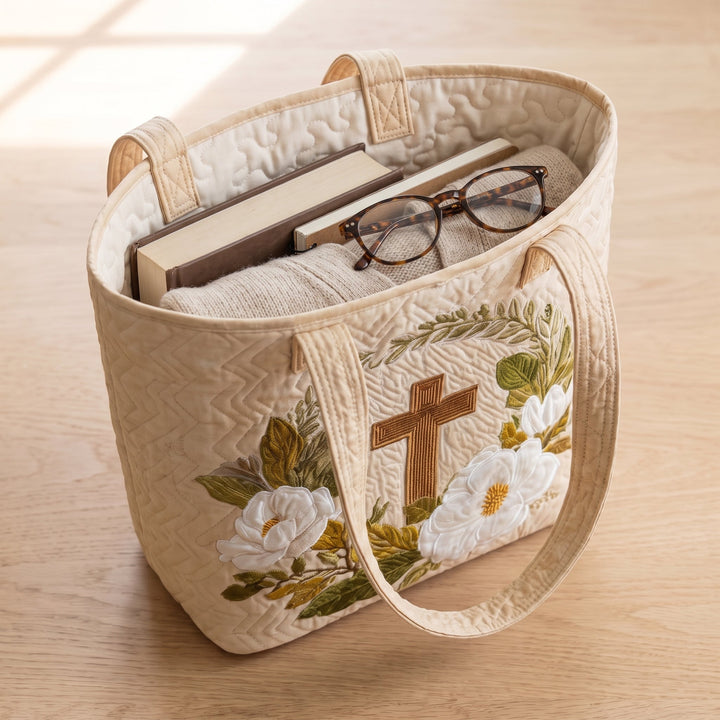 Sacred Cross Quilted Artisan Tote