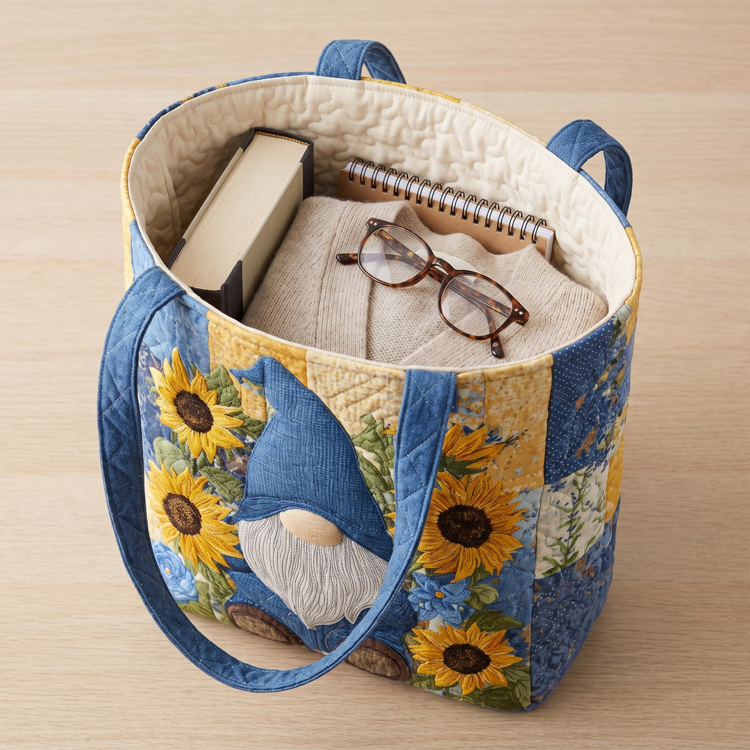 Sunflower Gnome Quilted Tote Bag