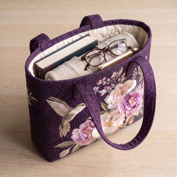 Hummingbirds and Orchids Quilted Artisan Tote