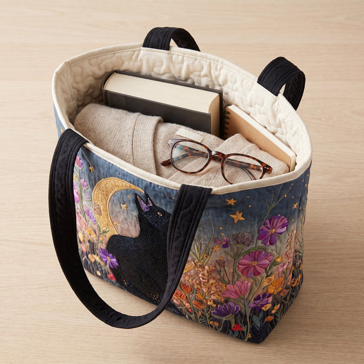 Blossom Night Cat Quilted Tote Bag