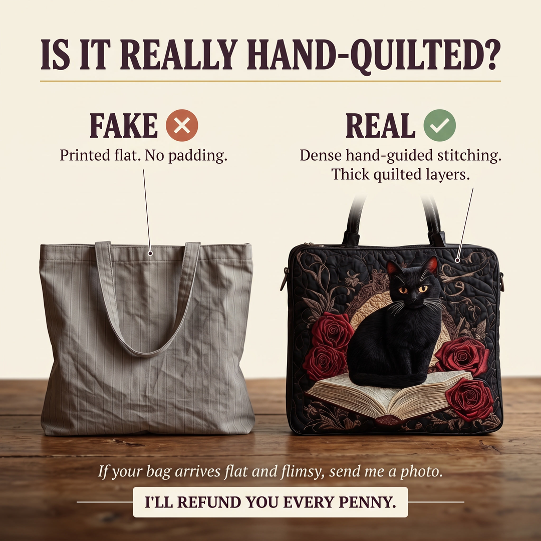 Black Cat on Books II Quilted Artisan Tote