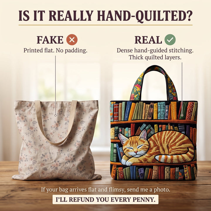 Cat Loves Books Quilted Tote Bag