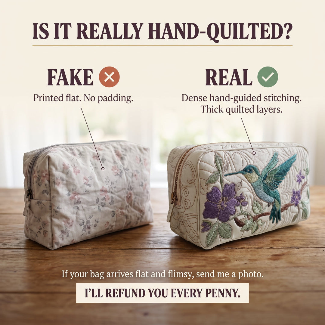 Hummingbird Bloom Quilted Makeup Bag