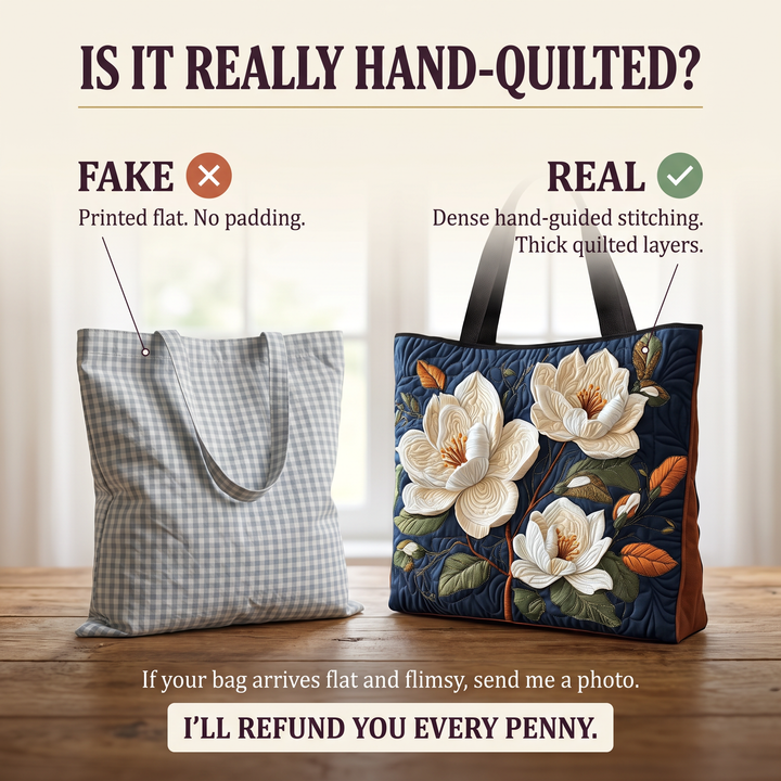 Delicate Magnolia Quilted Artisan Tote