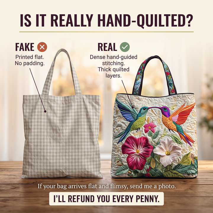 Hummingbird and White Flowers Quilted Artisan Tote
