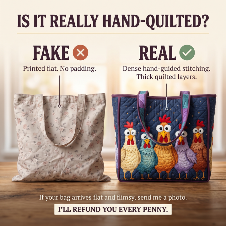 Five Colorful Chickens Quilted Artisan Tote