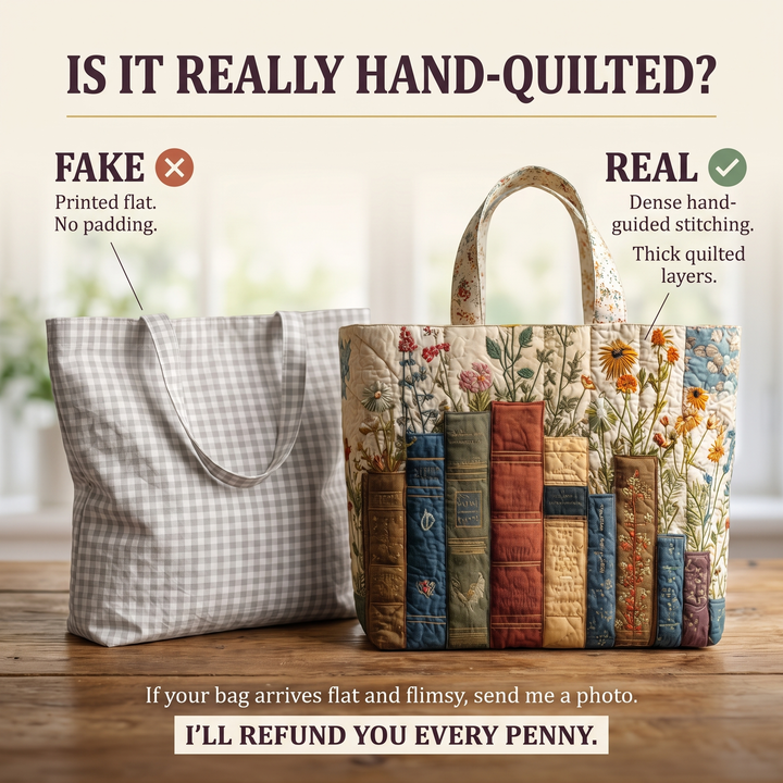 Books and Flowers Quilted Artisan Tote