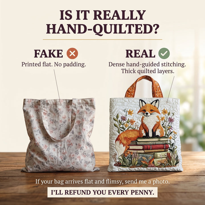 Bookish Fox Quilted Tote Bag