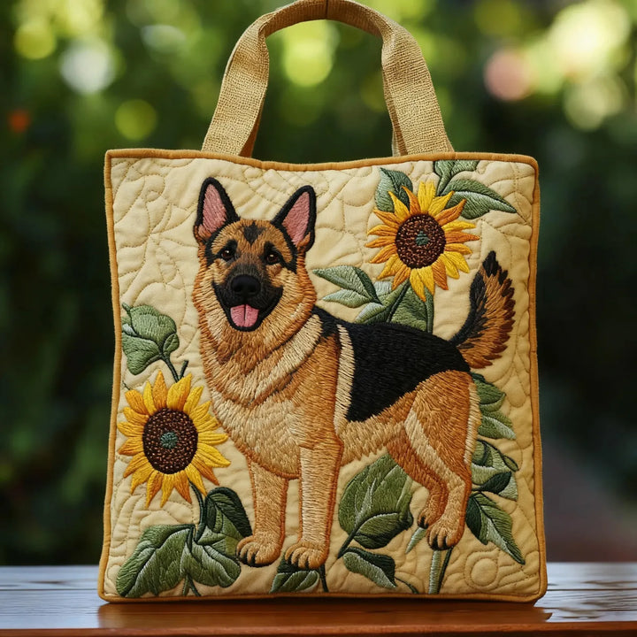 German Shepherd Floral Quilted Artisan Tote