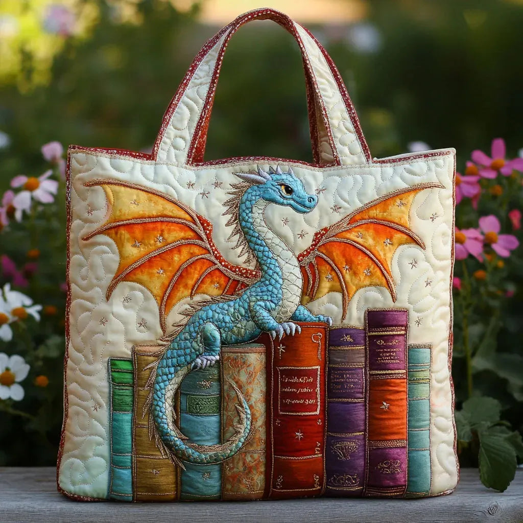 Emerald Dragon Book Guardian Quilted Artisan Tote