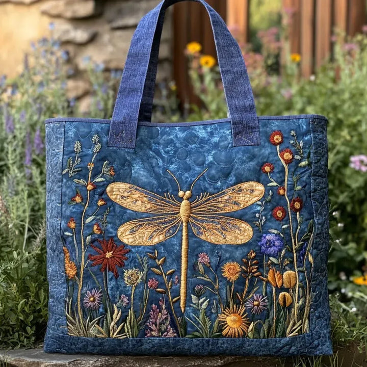 Golden Dragonfly Quilted Artisan Tote