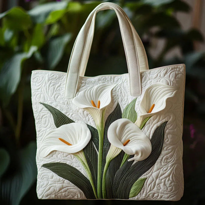 White Lilies Quilted Artisan Tote