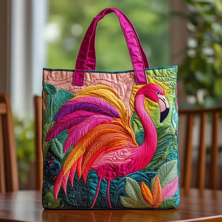 Rainbow Flamingo Quilted Artisan Tote
