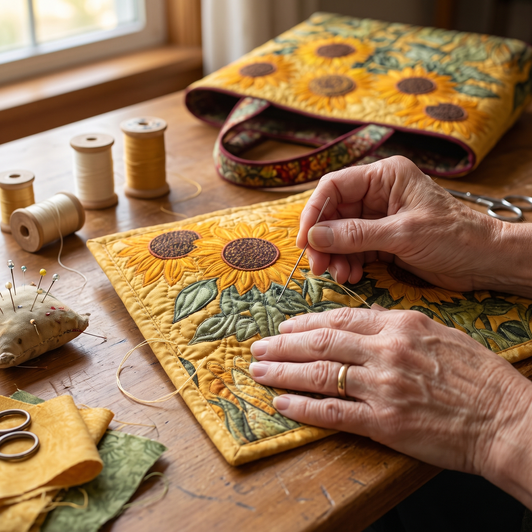 Classic Sunflowers Quilted Artisan Tote
