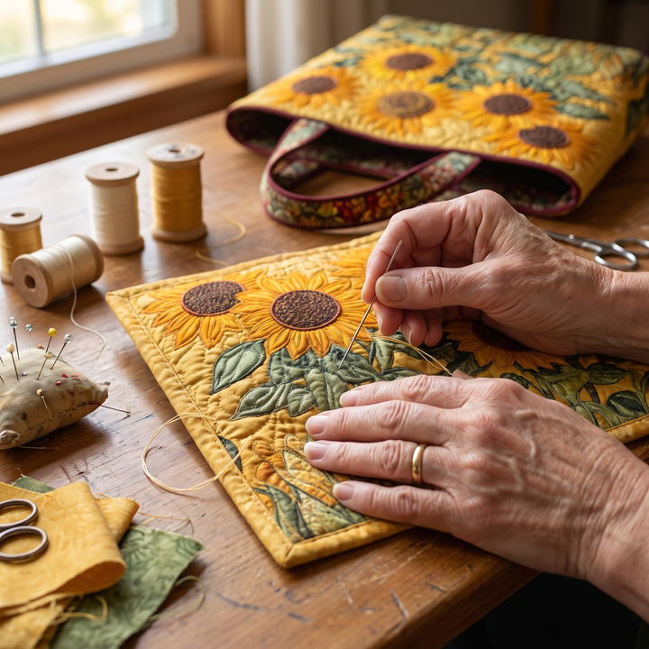 Classic Sunflowers Quilted Artisan Tote