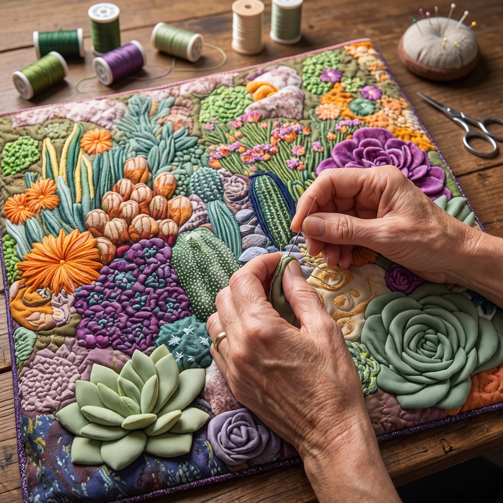 Succulent Garden Quilted Artisan Tote