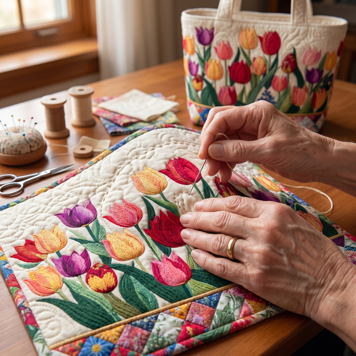 Tulip Garden Quilted Artisan Tote