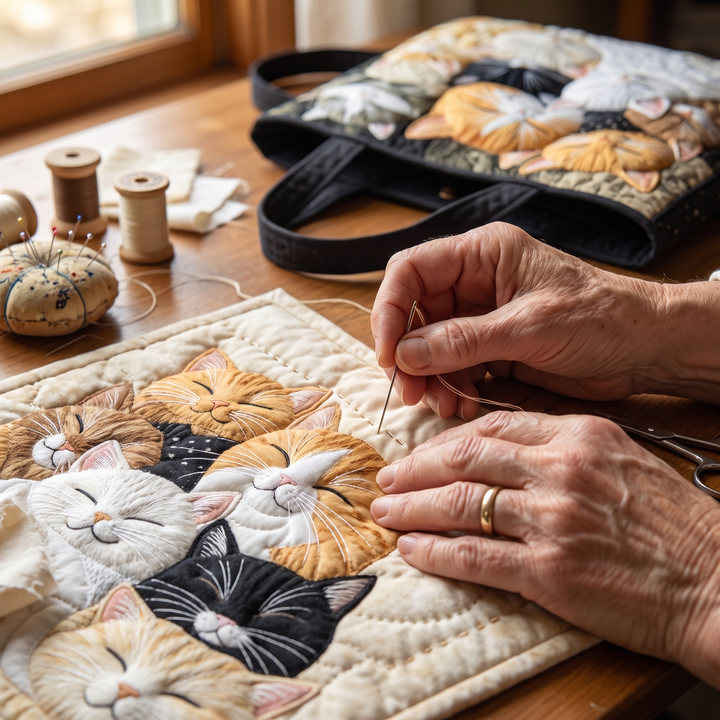 Sleeping Kittens Quilted Artisan Tote