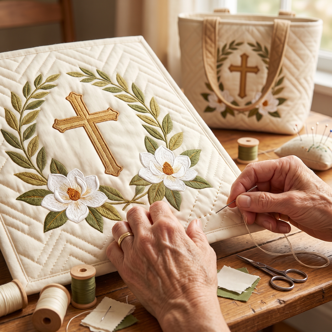 Sacred Cross Quilted Artisan Tote